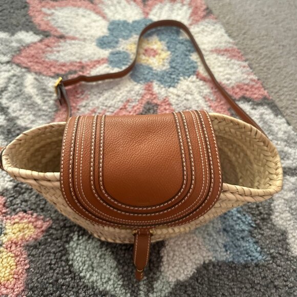 Chloe Marcie Small Raffia Grain Calfskin Crossbody Basket Bag Natural - Picture 2 of 4